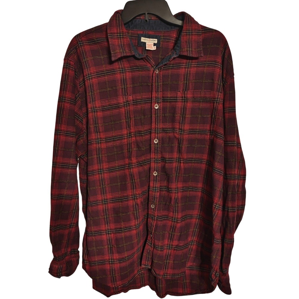 Carbon 2 Cobalt Mens XL Burgundy Navy Plaid Flannel Cotton Button Up Shirt